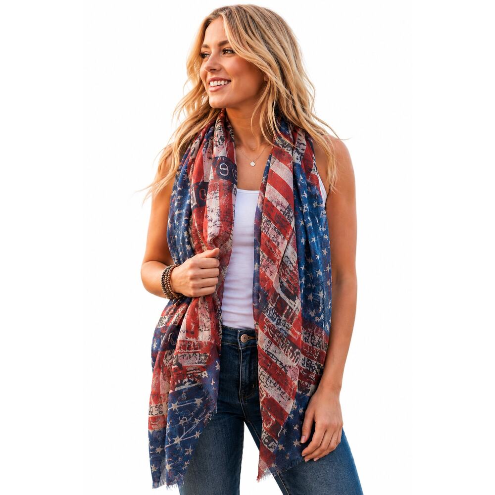 American Backroads USA Flag Scarf Americana Patriotic Lightweight Wrap Shawl